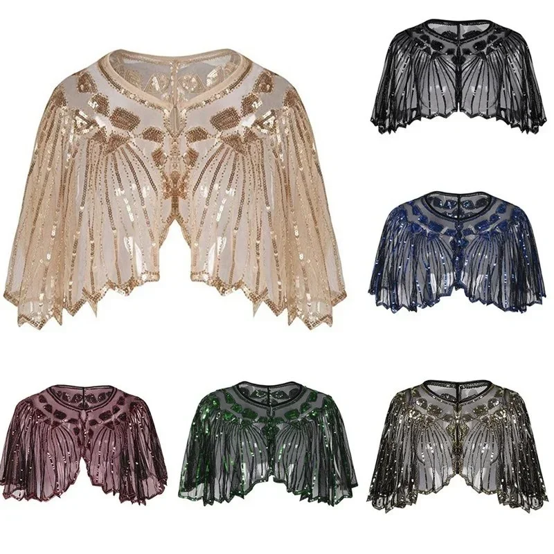 1 Pcs Femmes Chall Perles Paillettes Décor Soirée Cape Couvrir Robe de mariée Chall Robe de soirée Paillettes Chall