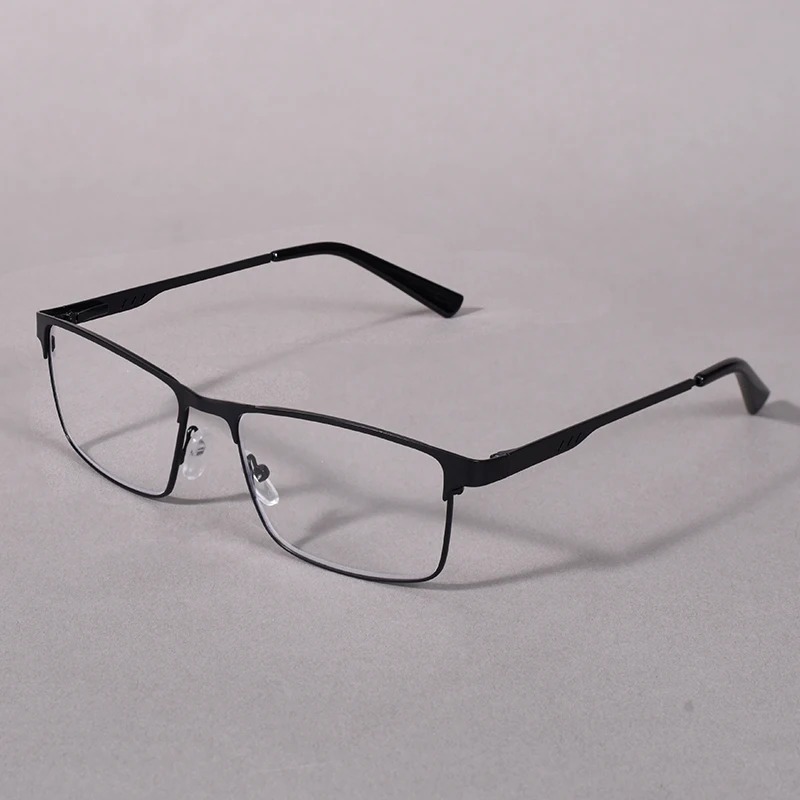 Lunettes de lecture pour hommes, style professionnel, monture carrée en métal, lunettes anti-lumière bleue en métal avec dioptries supplémentaires