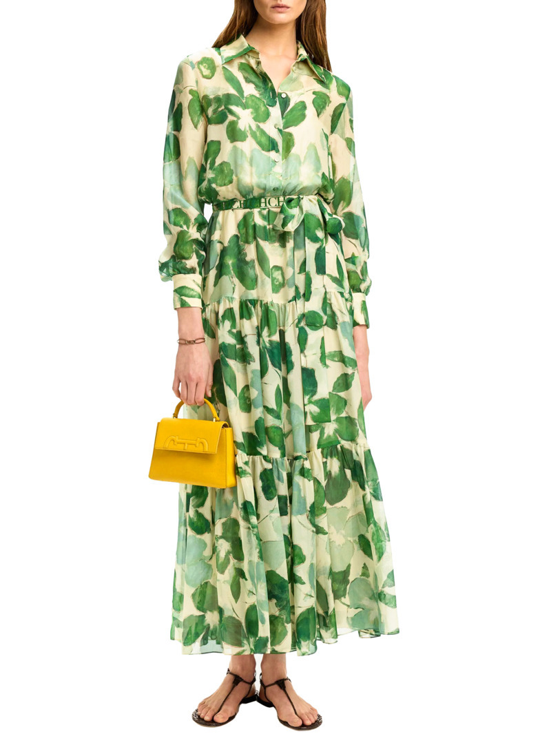 2025 robes femmes nouveau ceinturé en mousseline de soie imprimé col en v Chic mince robe longue mode élégante vacances rue robe pour femmes 8UN5