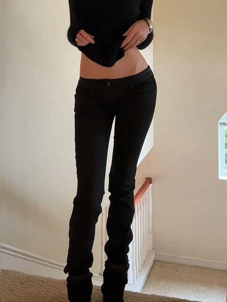 Pantalon en jean taille basse pour femme, jean américain rétro noir Bootcut Y2k années 2000, jean slim Harajuku extensible japonais Gyaru, nouveau