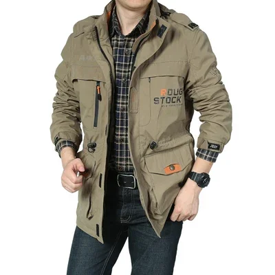Blouson aviateur cargo à capuche pour hommes, coupe-vent de randonnée, vêtements d'extérieur décontractés, mode armée, printemps, automne