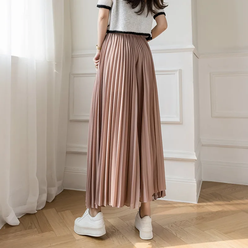 Pantalon large taille haute en mousseline de soie pour femme, mode coréenne décontractée, vêtements plissés, élégant
