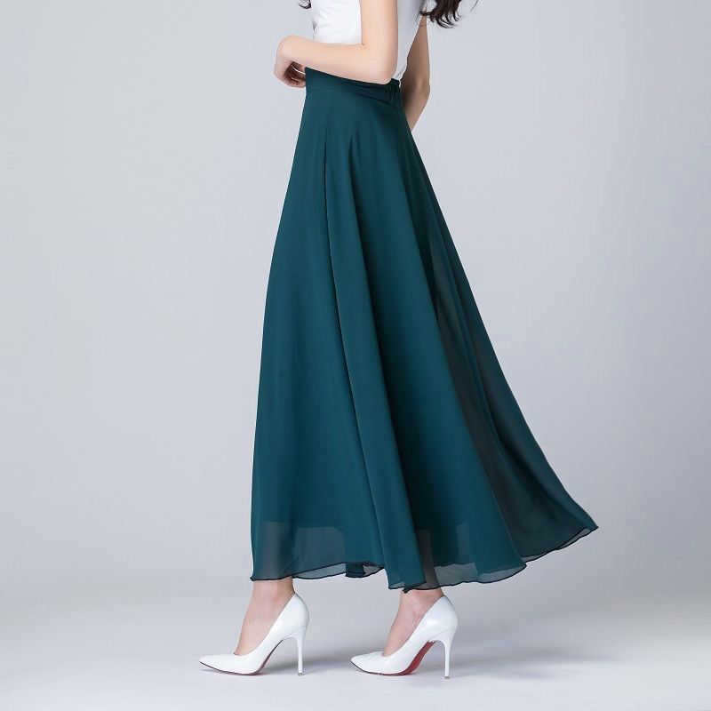 Jupe longue en mousseline de soie pour femme, élégante, vintage, printemps, été, bureau, dame, tout-assressenti, mode, taille haute, mince, jupes mi-longues décontractées
