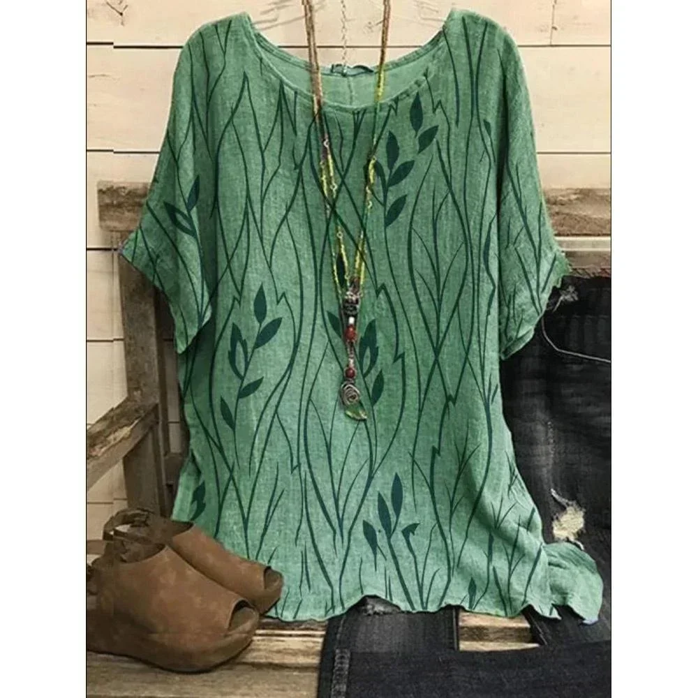 Femmes grande taille 1XL-8XL décontracté haut ample chemises feuilles imprimé Blouse T-shirt dames mode Vintage Blouse demi manches T-shirt
