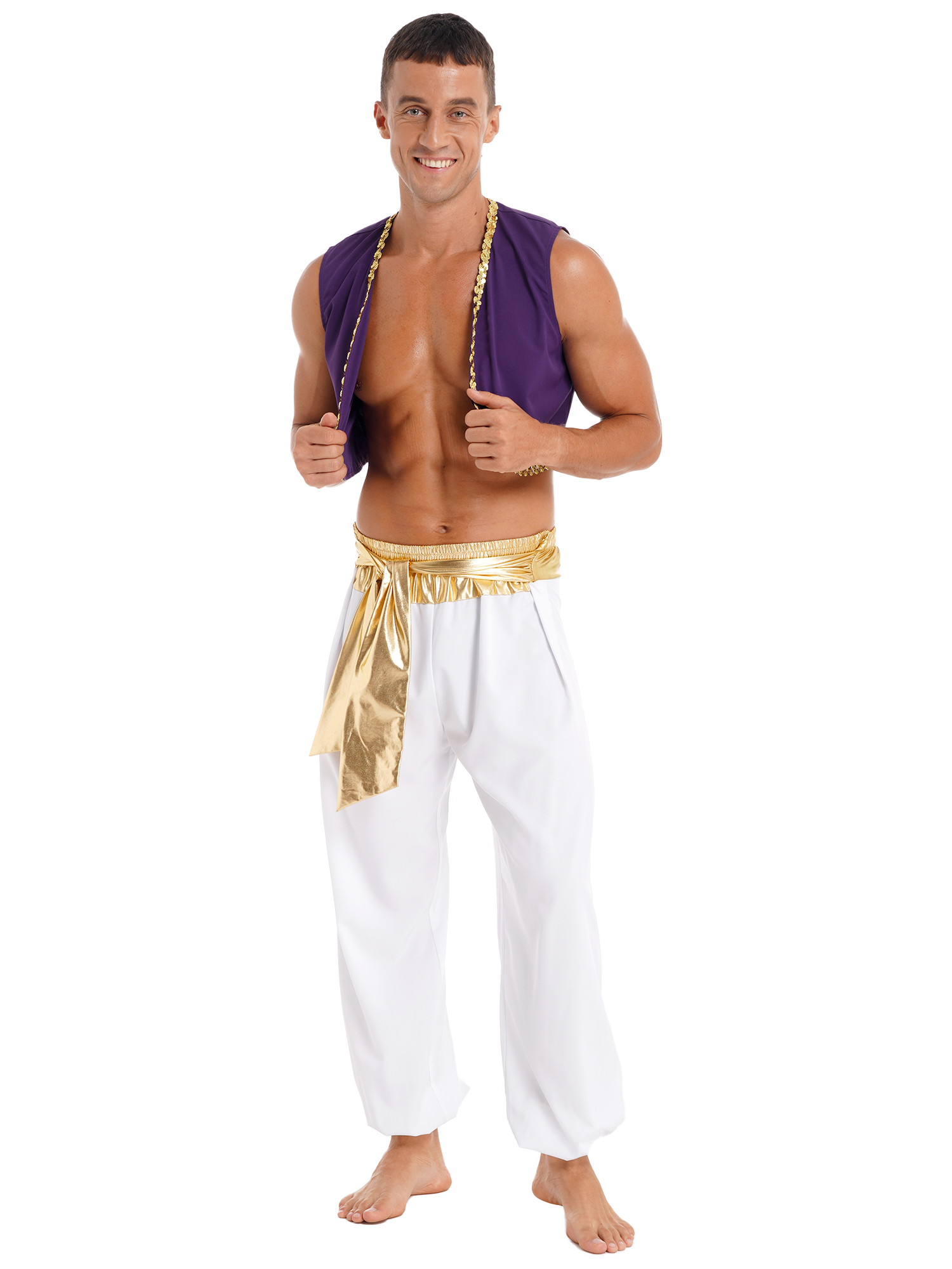 Costume de Prince Arabe Aladin pour Homme, Vêtement Cosplay, Gilet, Pantalon Sarouel Trempé, Tenues de Scène, ixà Thème d'Halloween, Carnaval
