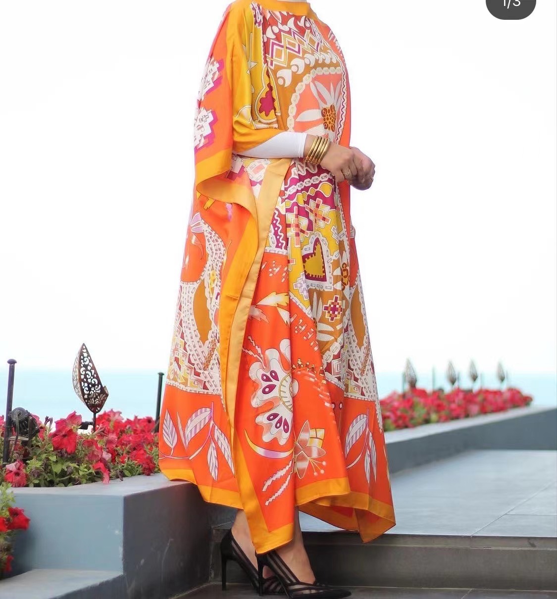Koweït blogueur haute recommande été caftan à fleurs robe Maxi élégante femmes musulmanes vacances ample Boubou plage africaine longue Abaya