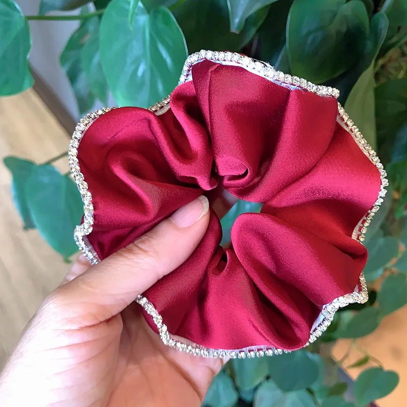 Chouchous en satin solide pour femmes, bandes de cheveux élastiques, bandeaux en cristal biscuits, filles coréennes élégantes, accessoires pour cheveux