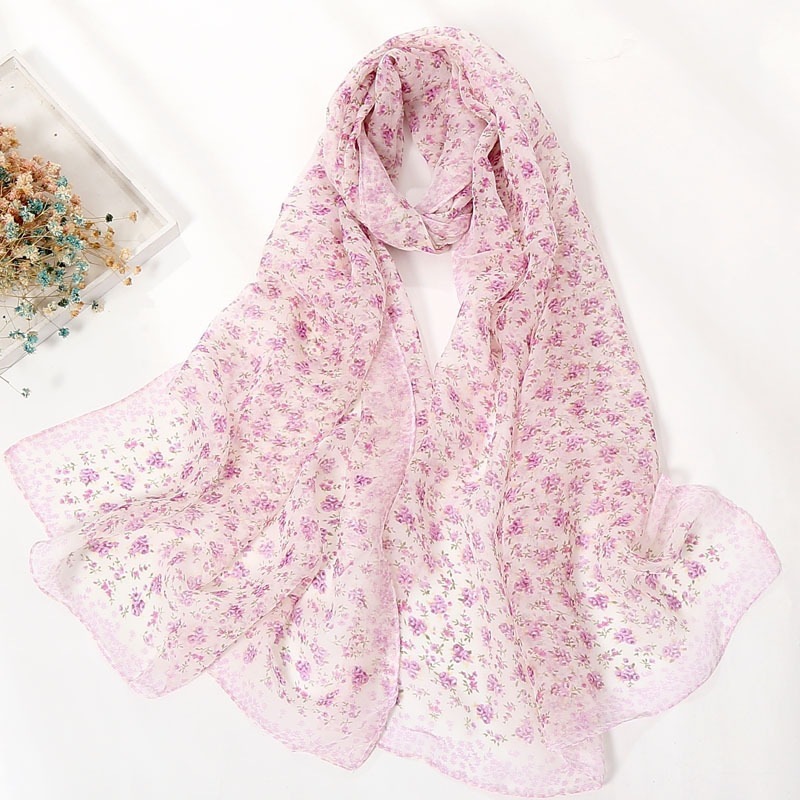 Écharpe florale pour femmes en georgette, style bohème, écharpe de cou, châle de plage, écharpe décorative pour toutes les saisons, foulard vintage.