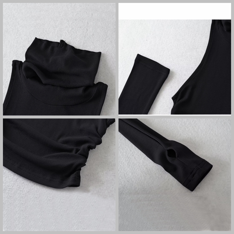 Femme vêtements automne 2025 débardeur manches couverture sans manches plis latéraux col roulé T-shirt Sexy côtelé tricoté hauts Y2k 2529