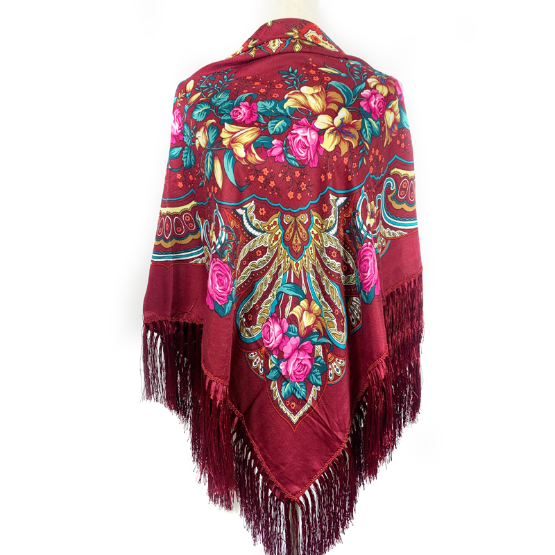 Foulard carré russe de luxe pour femmes, 140x140cm, imprimé Floral, châle, Bandana, ethnique, couverture à franges, mouchoir, Babushka