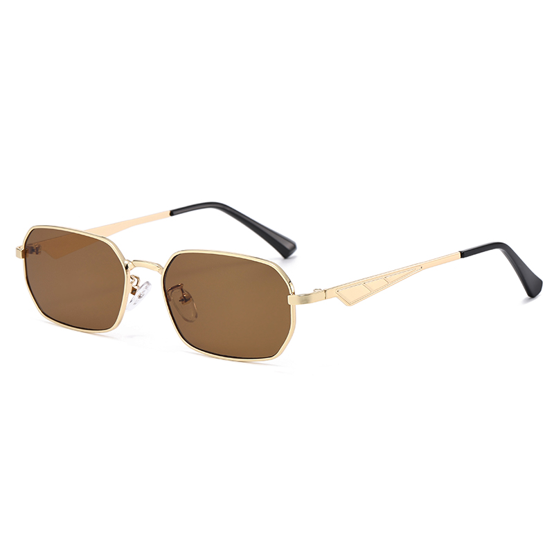 Mode petites lunettes de soleil carrées en métal hommes femmes en plein air décontracté couleur lentille lunettes de soleil Vintage Triangle jambes conception lunettes