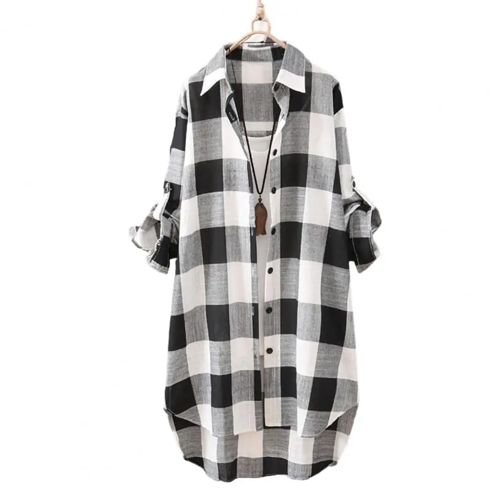 Chemise décontractée à carreaux Tartan pour femmes, chemisier à revers à manches longues, doux et respirant, haut Long à la mode, chemise ample, usage quotidien