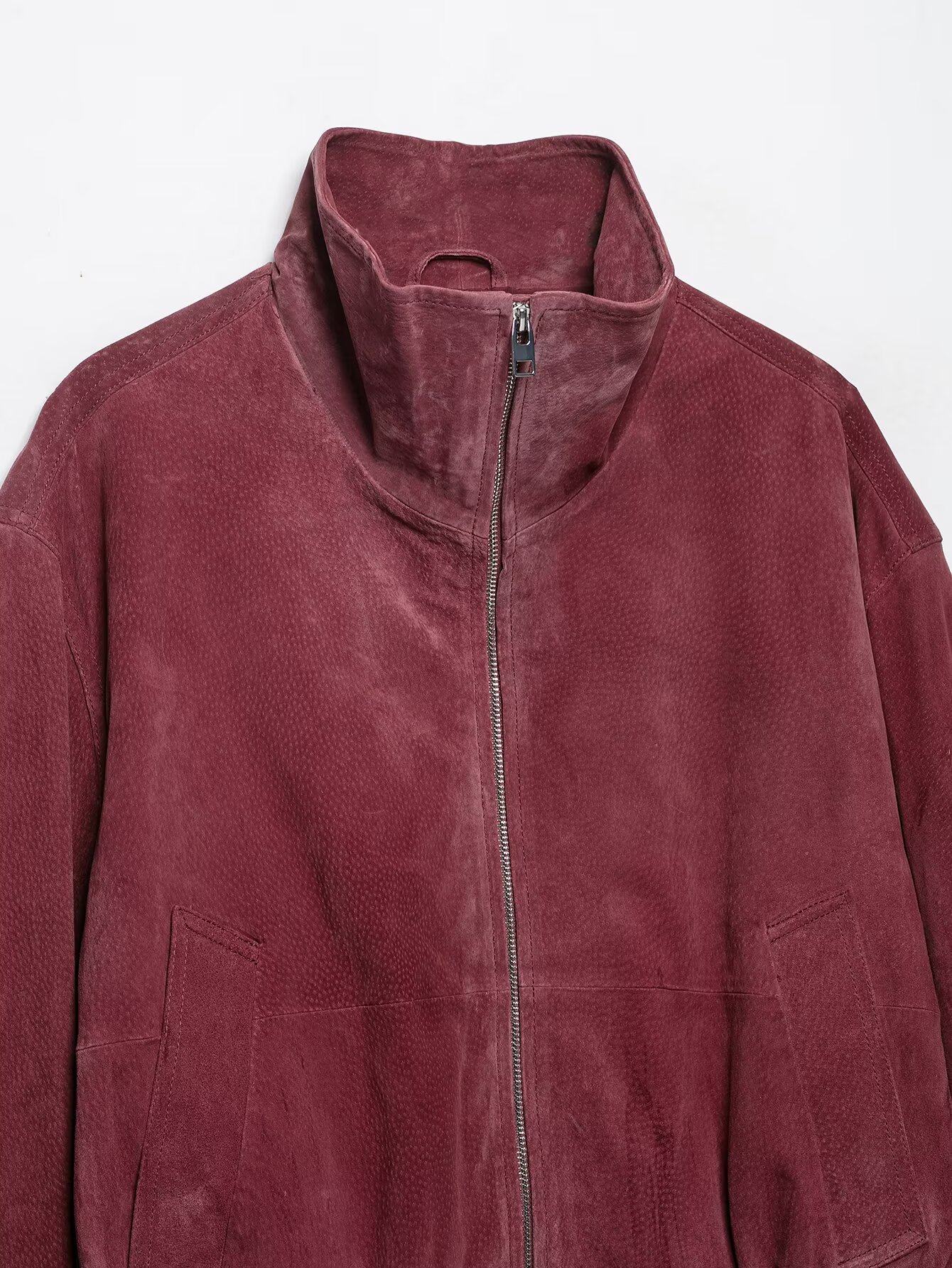 BSAY 2026 Nouvelle Veste Bomber en Cuir pour Femme, Col Montant, Fermeture Éclair Intégrale, Poches Latérales, Ourlet Élastique, Manches Longues, Veste Courte