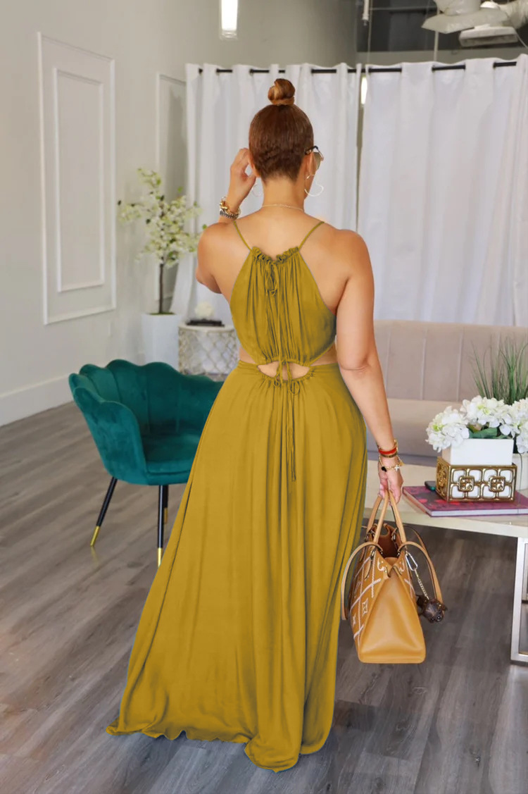 2025 femmes robe vacances d'été solide robes longues Sexy cordon à lacets sans manches robes Para Mujer Club tenues de fête