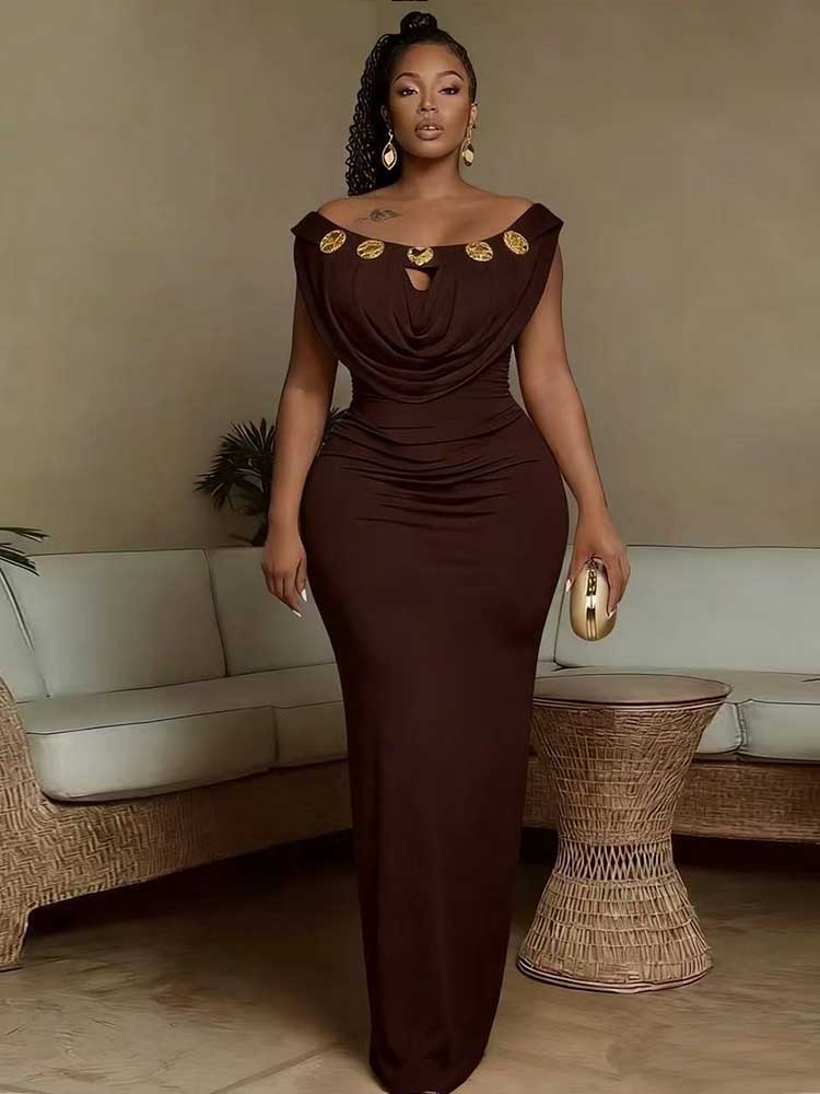 Robe de soirée pour fêtes, taille haute, coupe ajustée, style bohème, chic, pour femme, pour invitation de mariage, épaules dénudées, sexy, longue, élégante