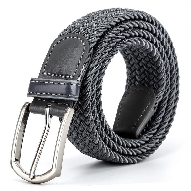 Ceinture Homme 110cm 2024 Luxe Blanc Gris Cuir Haute Qualité Boucle Nouvelle Élastique Tressée Décontractée Femme Toile Coréenne Tout-aller Ardillon Jean