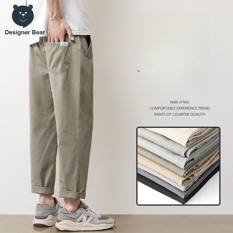 Pantalon chino décontracté pour homme, été, haute qualité, 95% coton, respirant, couleur unie, taille élastique, style Amekaji