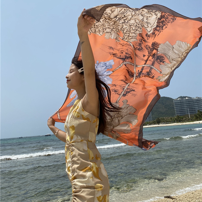 Grand Châle de Plage pour Femme, Écharpe de Voyage, Bikini, Design Floral, Sarong, Couverture de Bain de Luxe, 90x180cm