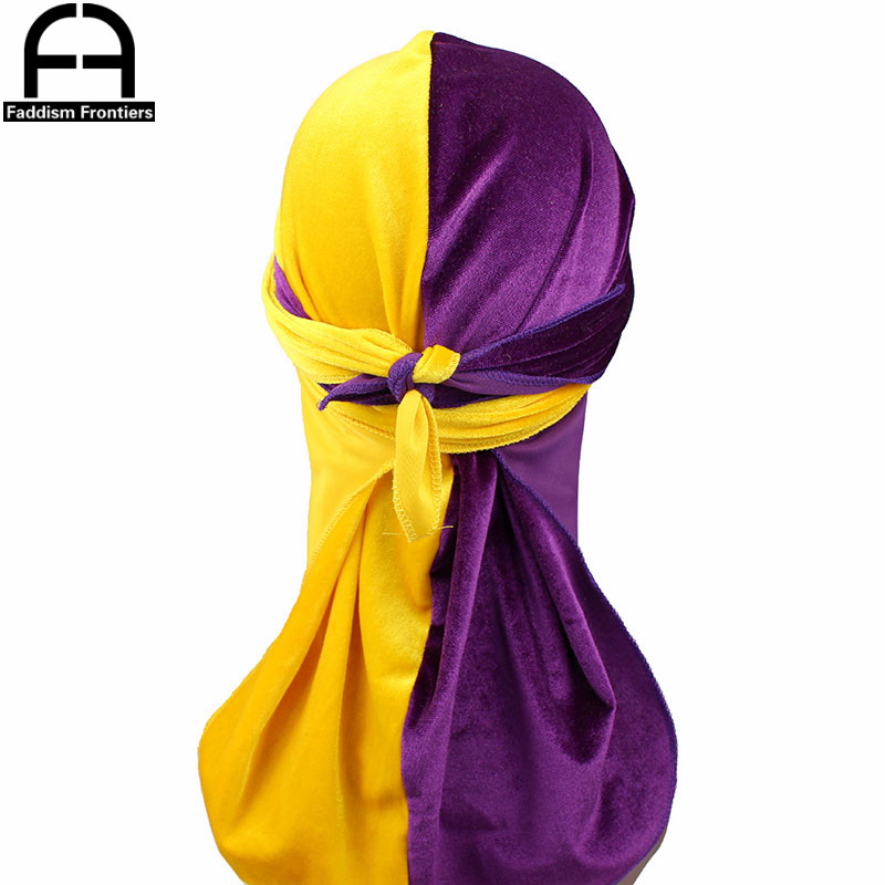 Turban bandana en velours bicolore pour homme, durag de motard, bande de sauna, accessoires pour cheveux, patchwork de luxe