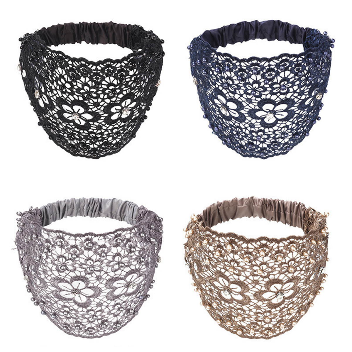 Ensemble de bandeaux bohèmes, bandeaux larges en dentelle vintage pour femmes - Bandeaux élastiques en maille pour le yoga, la gym et la course à pied, accessoires de cheveux vintage