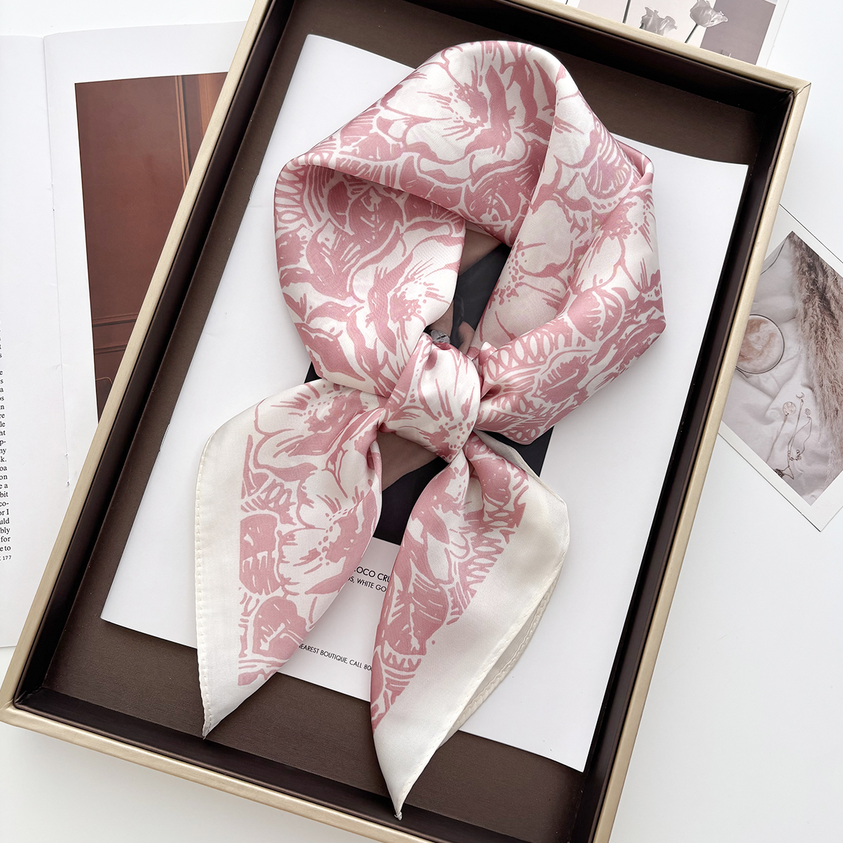 Écharpe carrée de luxe à imprimé floral pour femme, foulard en satin doux, bandeau pour cheveux, ruban, bandana