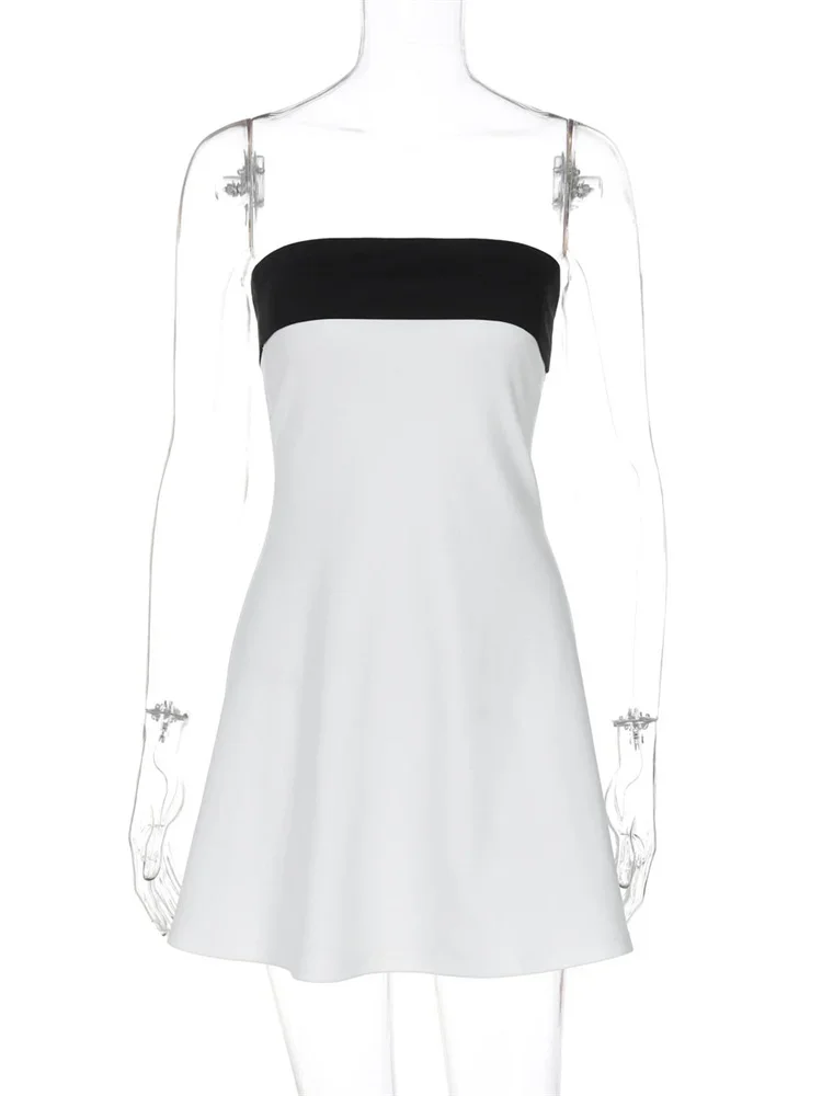 Robe Bandeau contrastée pour femmes, Slim, Patchwork, dos nu, été, Y2k, moulante, élégante, robe de soirée, 2025