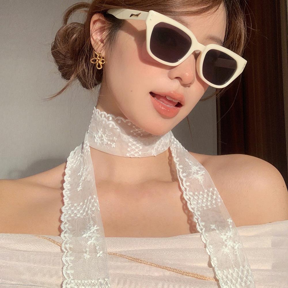130cm de Long femmes dentelle écharpe florale Y2k dentelle ruban foulards brodés dames cou foulards bandeaux doux maigre foulard