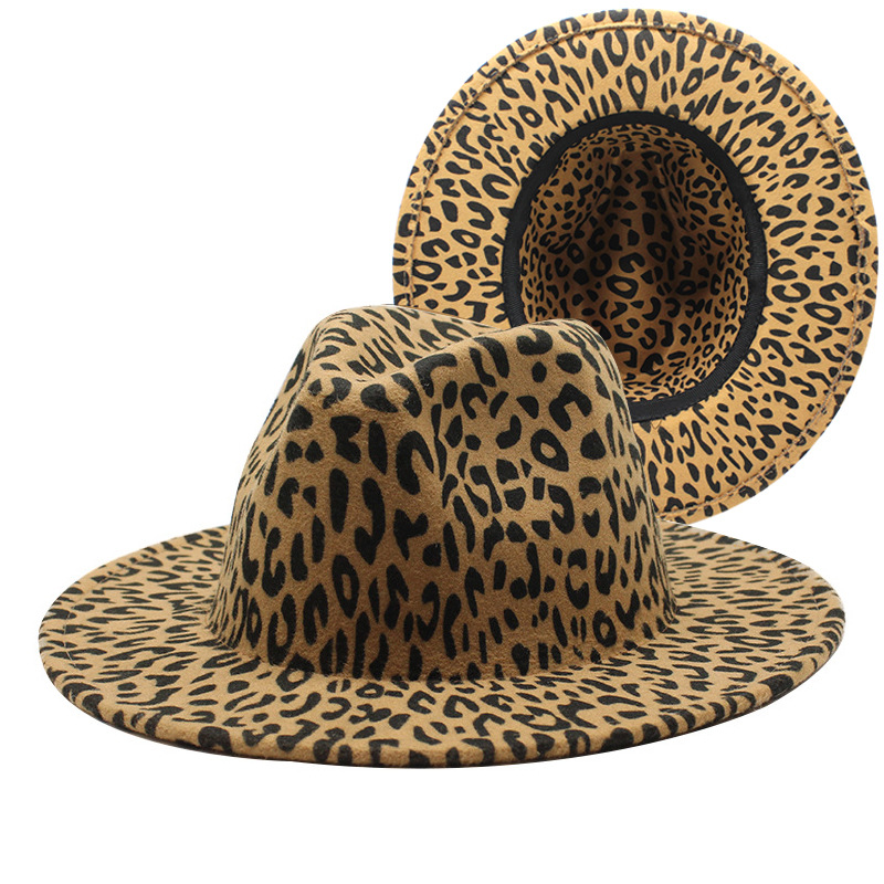 Chapeau Fedora léopard pour femmes, chapeau de route ouvert, à la mode, à large bord, en feutre, Panama, boucle de ceinture classique