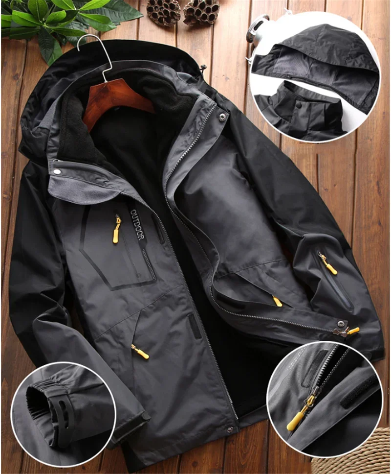 Vestes d'escalade et de randonnée pour hommes, hiver, 3 en 1, doublure en polaire, veste chaude, vêtements de sport, veste de ski, veste de camping, coupe-vent, imperméable, veste d'extérieur