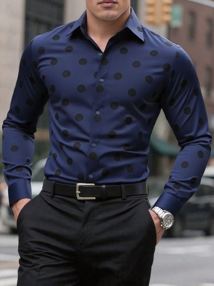 Chemise à manches longues pour hommes, chemise à revers tacheté, boutonnée, décontractée, respirante, confortable, tendance, nouvelle tenue polyvalente