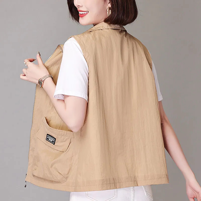 Gilet court et fin pour femme, sans manches, nouvelle collection printemps/été 2026, décontracté, ample, veste légère, gilet zippé pour femme