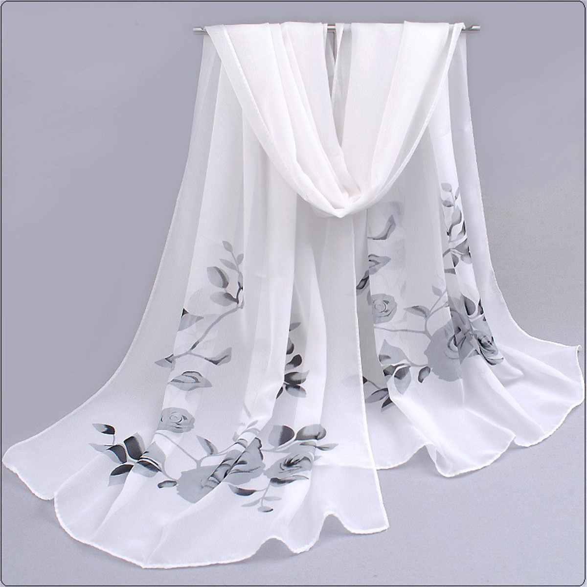 1 pièces écharpe en mousseline de soie Simple élégant imprimé fleuri foulard mince grand châle, serviette de plage d'été châle de protection solaire coupe-vent cou Sc