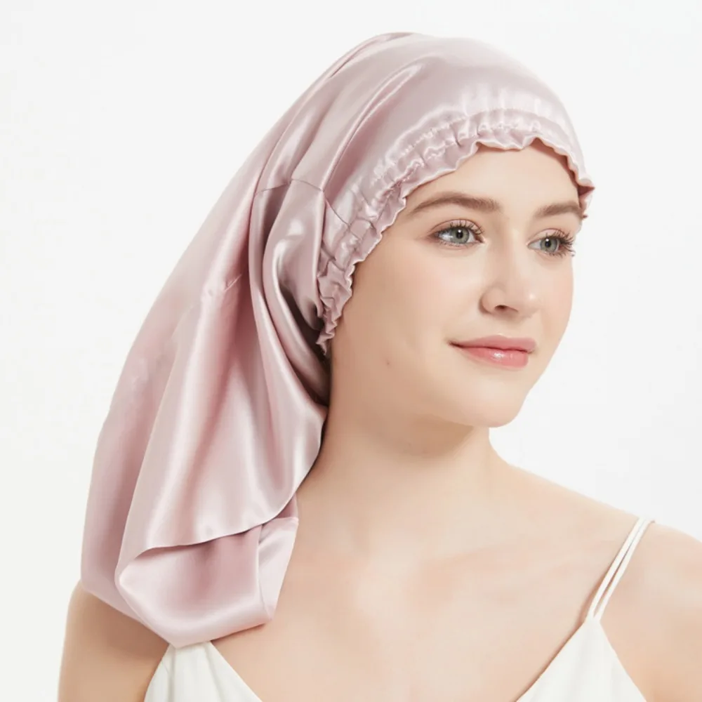 Bonnet de nuit 100% soie de mûrier, long turban/bonnet en soie pour dormir, bonnet de douche, enveloppe capillaire pour le sommeil 50CM