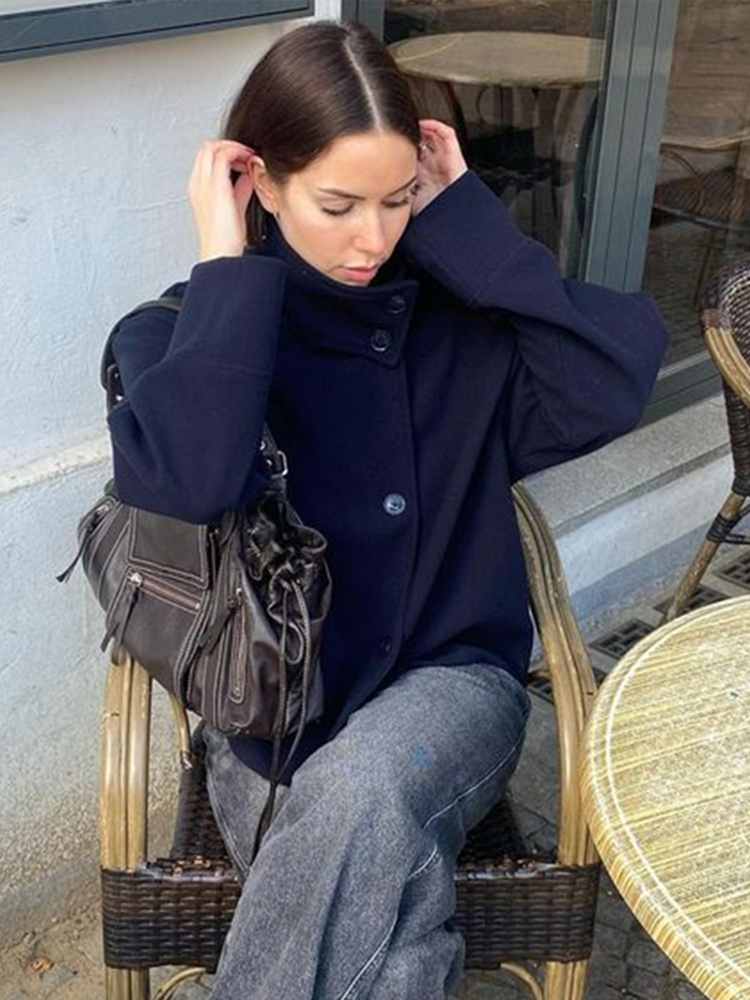 Veste Femme Tendance Col Montant Simple Boutonnage Style Mao Ni Décontractée Nouvelle Collection Printemps Automne 2026 Vêtements Femme Style Urbain