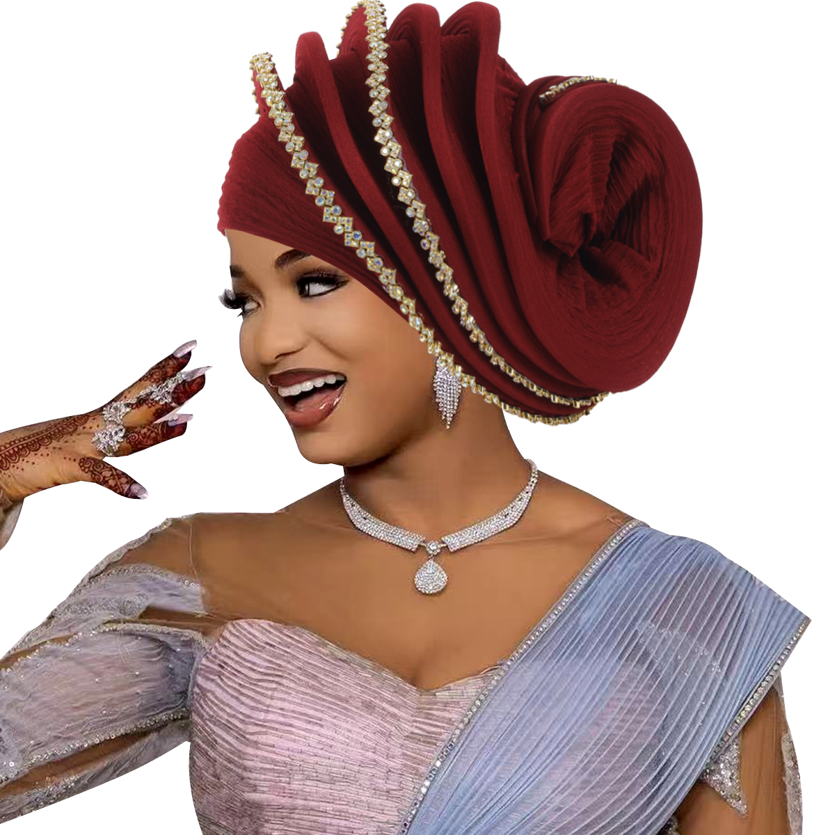 Turbans spirale de luxe en diamants pour femmes, foulards africains, bonnets turban pour femmes, coiffes nigérianes, Gele pour mariage et fête