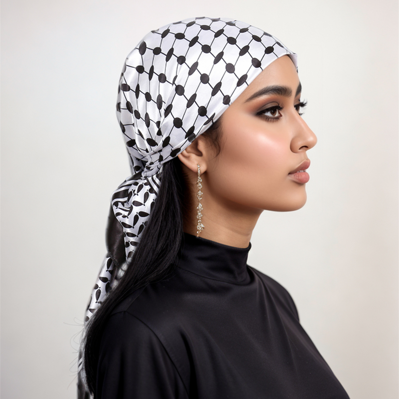 InjSquare-Foulard palestinien Keffiyeh pour femme, écharpe imprimée du Moyen-Orient, turban, bandeau pour cheveux, 90x90cm