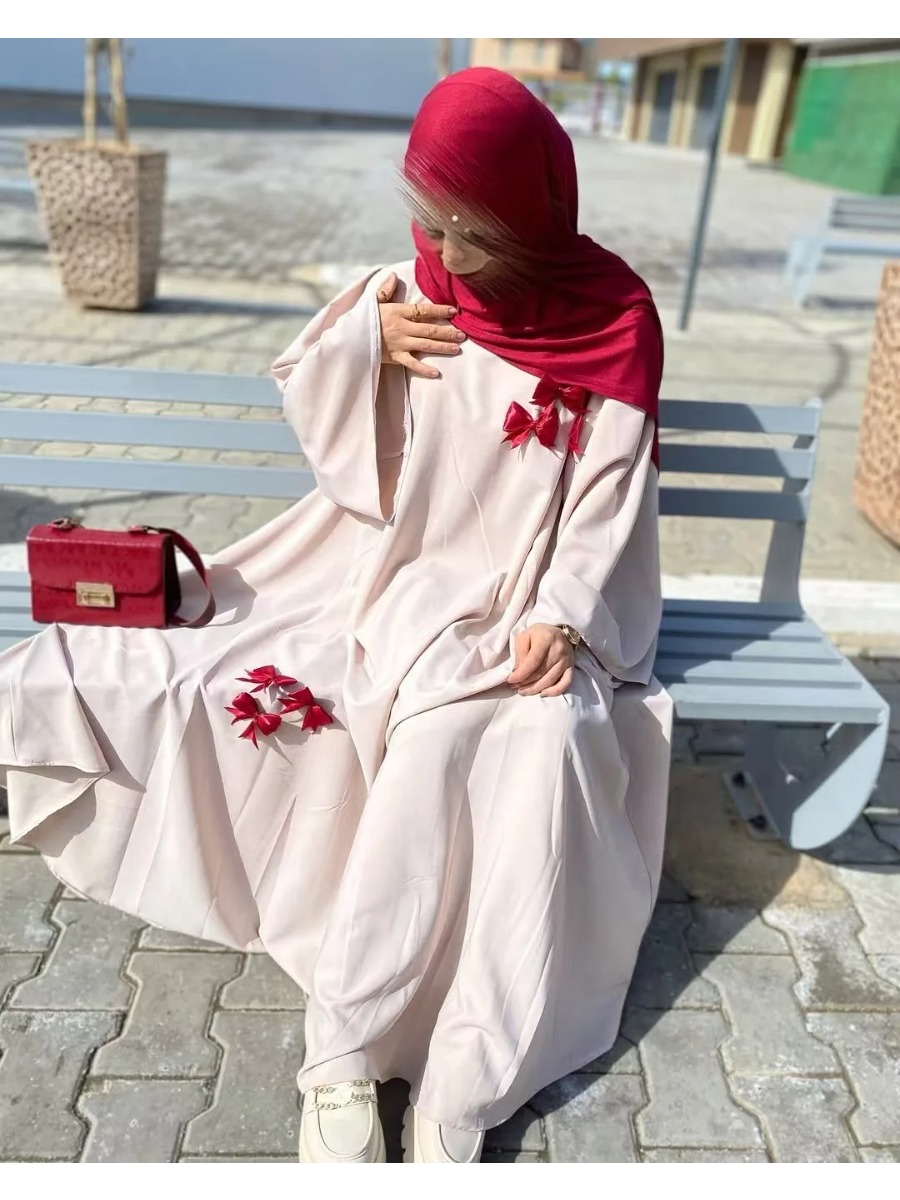 Eid Abaya femmes Robe de soirée nœud musulman à manches longues Jalabiya Ramadan robes longues modestes robes Largos caftan arabe longue Robe