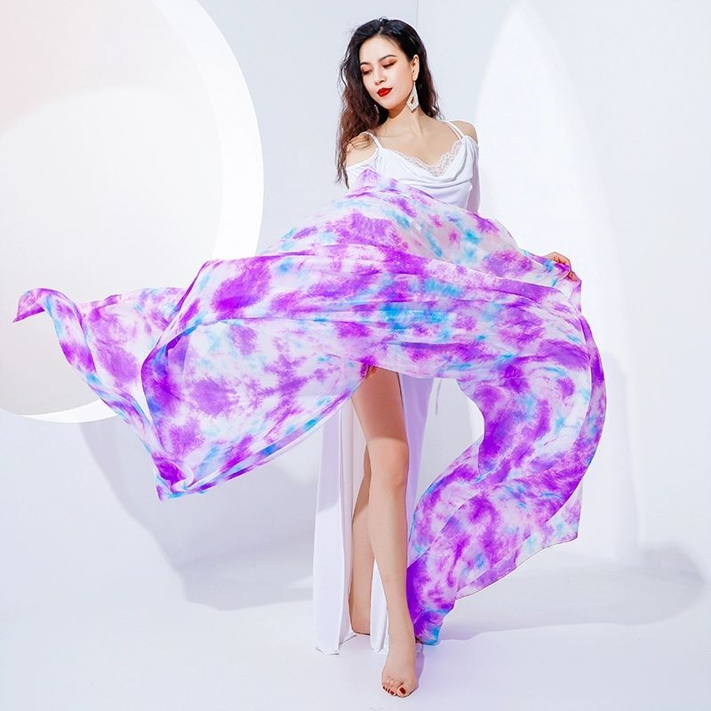 Mejance cravate colorant Texture légère voile de soie châle Performance danse du ventre écharpe femmes Costume accessoire ouverture danse voiles 250 cm