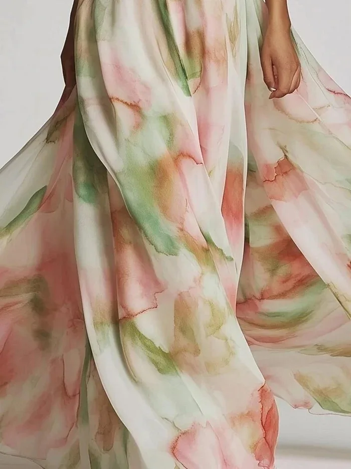 Robe élégante pour femmes, asymétrique épaule dénudée, teinture par nouage, robe de soirée, mode, sans manches, imprimée, taille haute, grand ourlet, jupe Maxi