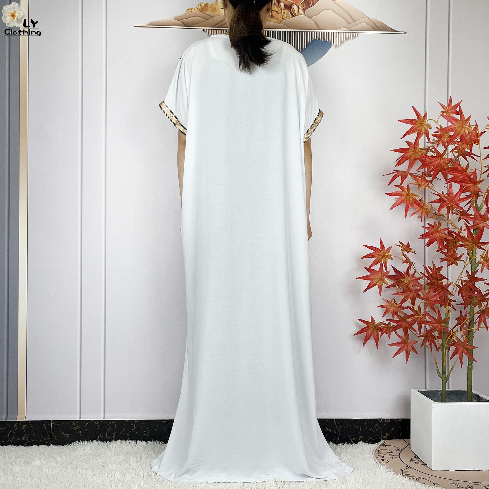 Nouveau Abayas musulman d'été à manches courtes africain Dashiki glands coton Caftan ample dame Maxi Islam robes décontractées avec foulard