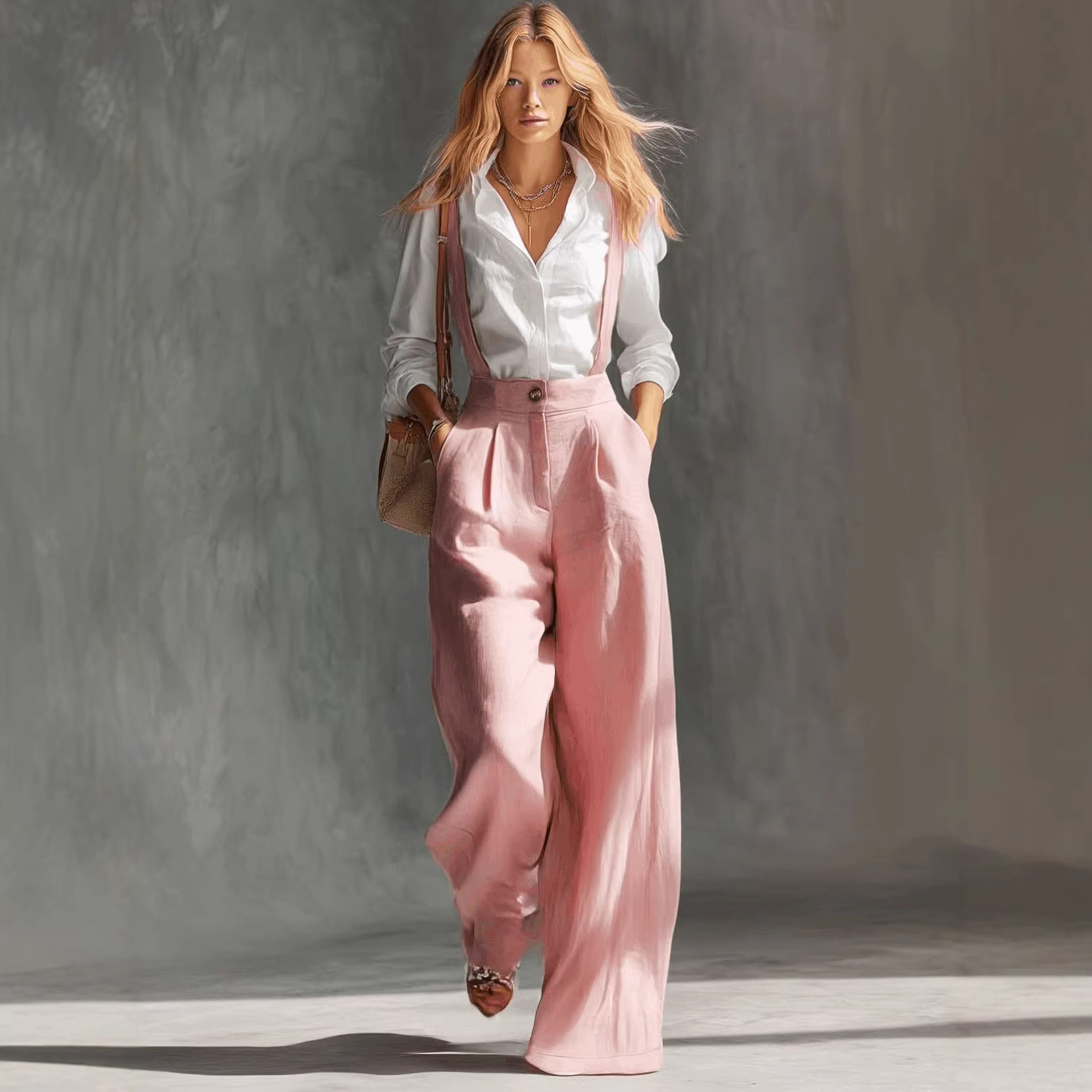 Pantalon large pour femme, salopette, nouvelle collection Printemps-Été 2026, taille haute, élégant, rétro, polyvalent, couleur unie