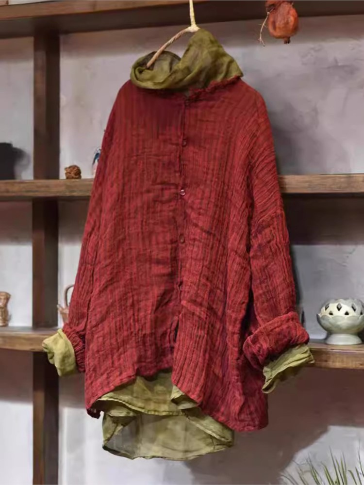 Femmes mince lin rayé déchiré Blouse dames chemise Vintage femme lin rayure hauts printemps été