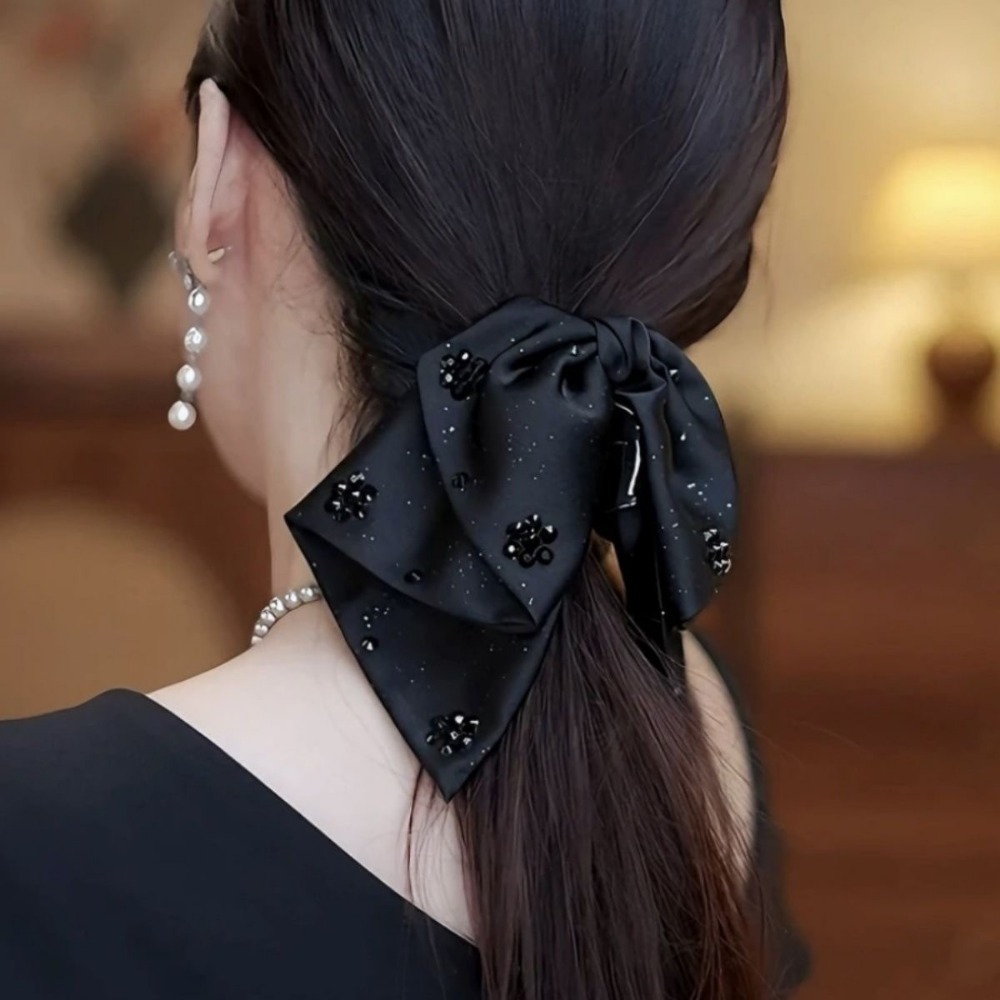 Pince à cheveux avec nœud en Satin, doux et ludique, décoration de perles en tissu scintillant, Style rétro élégant, choix idéal pour les soirées formelles