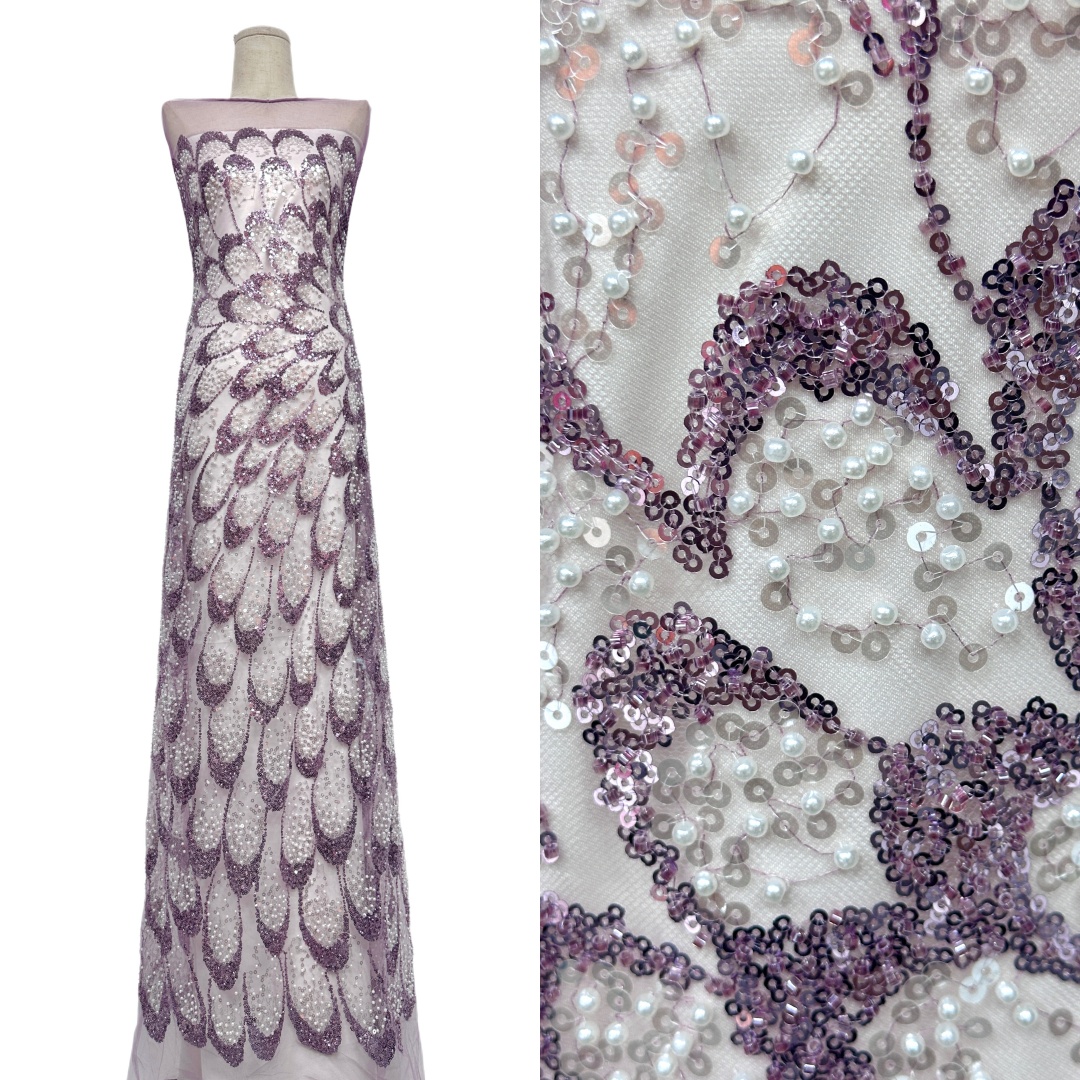 Tissu élégant pour robe de soirée de mariage 2026 - Tulle doux, dentelle à sequins et pierres, haute qualité (Dernière collection Autriche) NN5891_Z