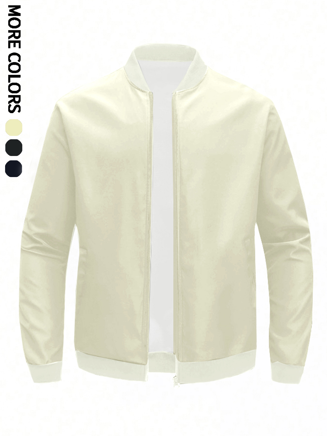 Veste légère unie pour hommes, haut à col montant pour sports de plein air et loisirs, veste de baseball avec fermeture éclair et ourlet élastique, coupe-vent, résistant à l'usure, tissu confortable et de haute qualité, adapté aux loisirs à domicile, vêtements de travail pour le travail, sports de plein air
