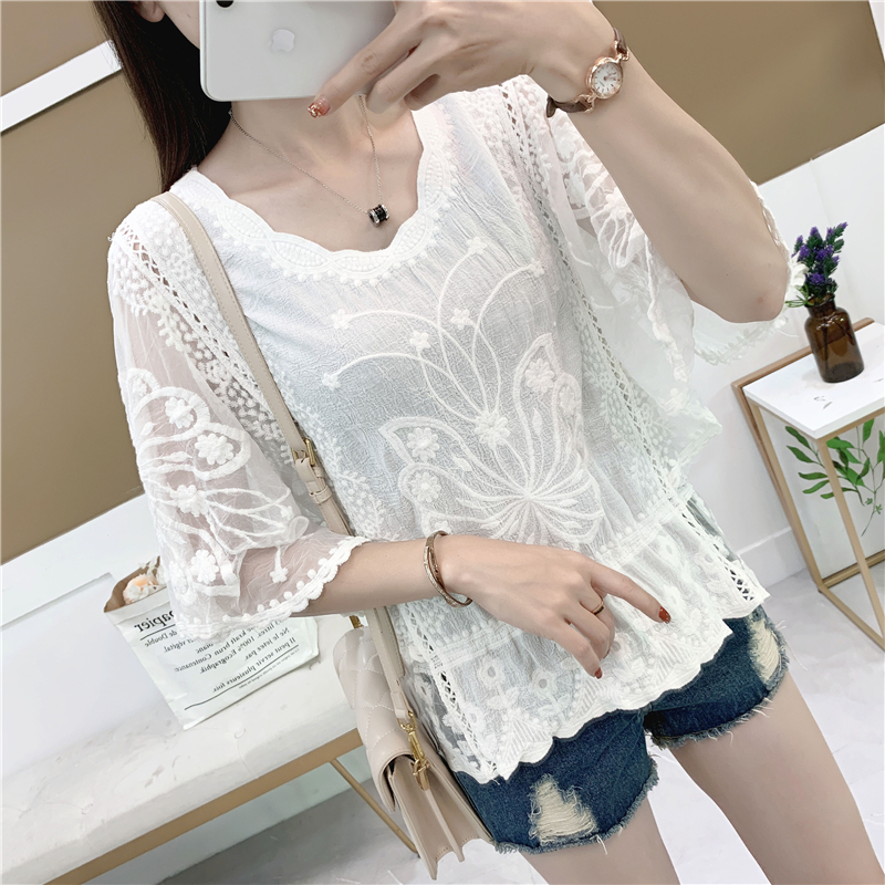 Mode femmes Blouses automne en mousseline de soie Blouse coton bord dentelle Blouses chemise papillon fleur chemise haut pour femme Blusas nouveau 4073