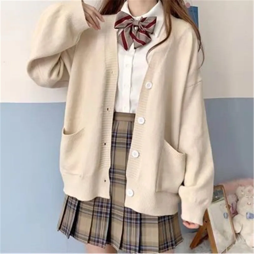 Cardigan Simple à Boutonnage Simple pour Femme et Fille, Vêtement d'Extérieur de Couleur Unie, avec Poches, à la Mode Coréenne, Idéal pour Loisirs, Collection Automne