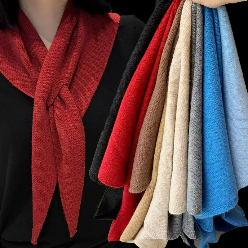Écharpe en laine tricotée triangulaire pour femme, chaude, épaisse, en pashmina, couleur unie, idéale pour les cadeaux
