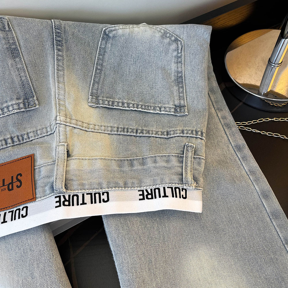 Pantalon en jean bleu clair décontracté pour femme, style rétro, pantalon Spice Girls, taille haute, printemps automne, design à lettres brodées
