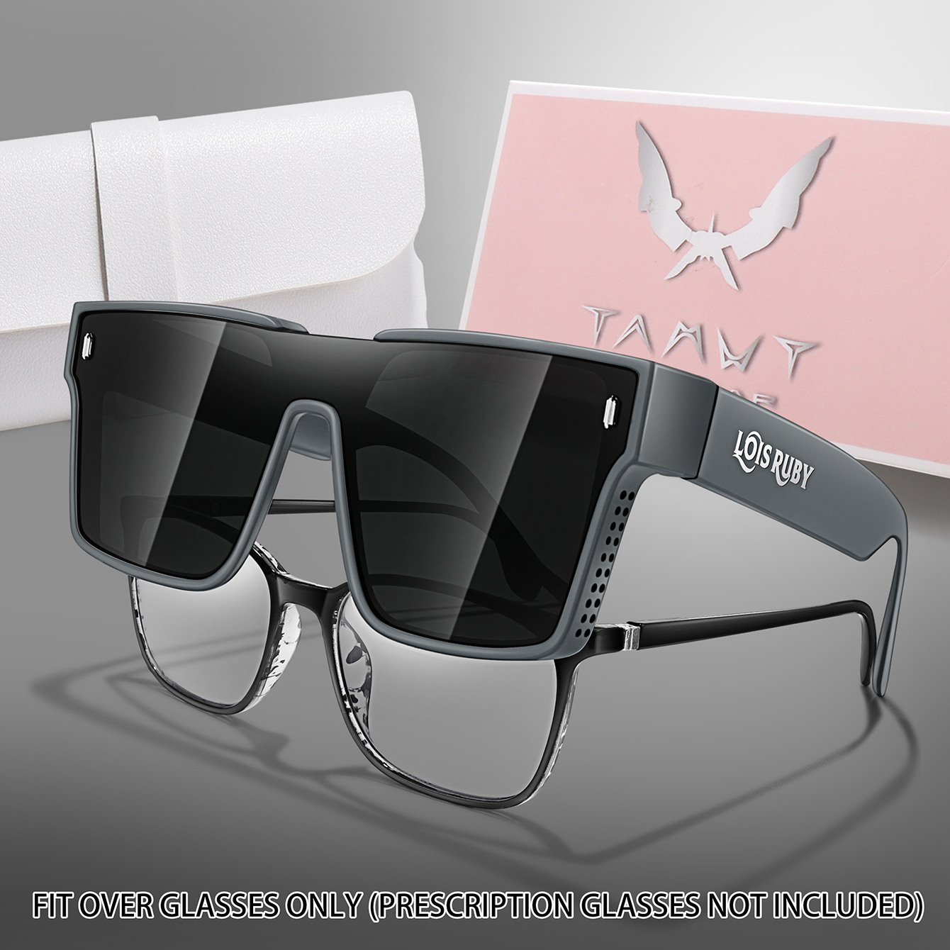 Lunettes de soleil UV400 pour hommes et femmes, avec étui en PU, grande monture, jambes larges, pour la conduite, l'équitation, la course à pied, la pêche, unisexe